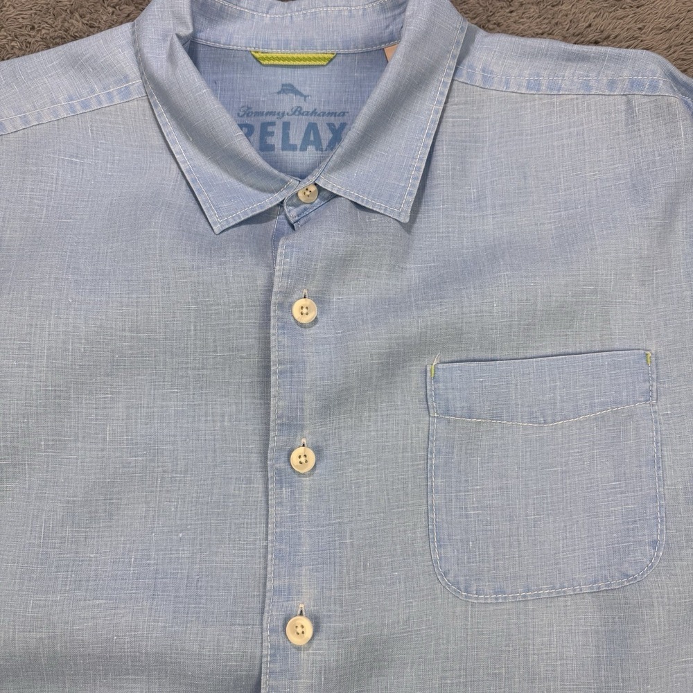 Tommy Bahama Linen Shirt Men Big 2X Light Blue Relax Button Front LS Beach